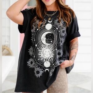 Blue Velvet Black Graphic Sun and Moon Women's Tee Dress